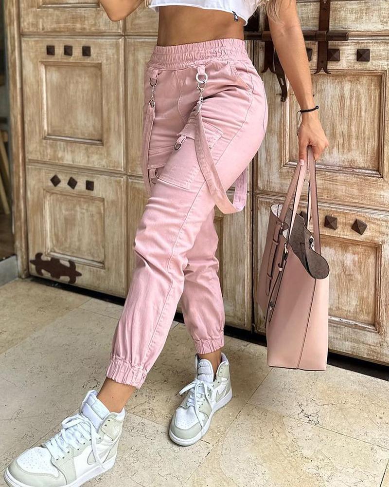 

Pantalones con tirantes con diseño de bolsillo, Pink