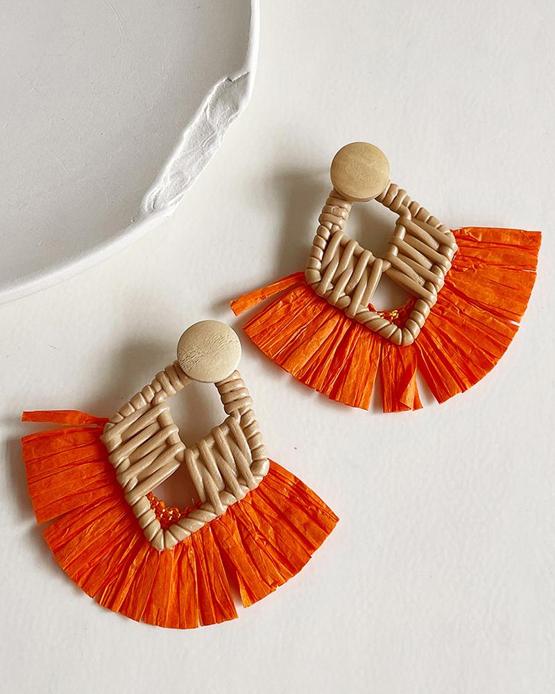 

1Pair Bohemian Braided Tassel Drop Earrings, Orange