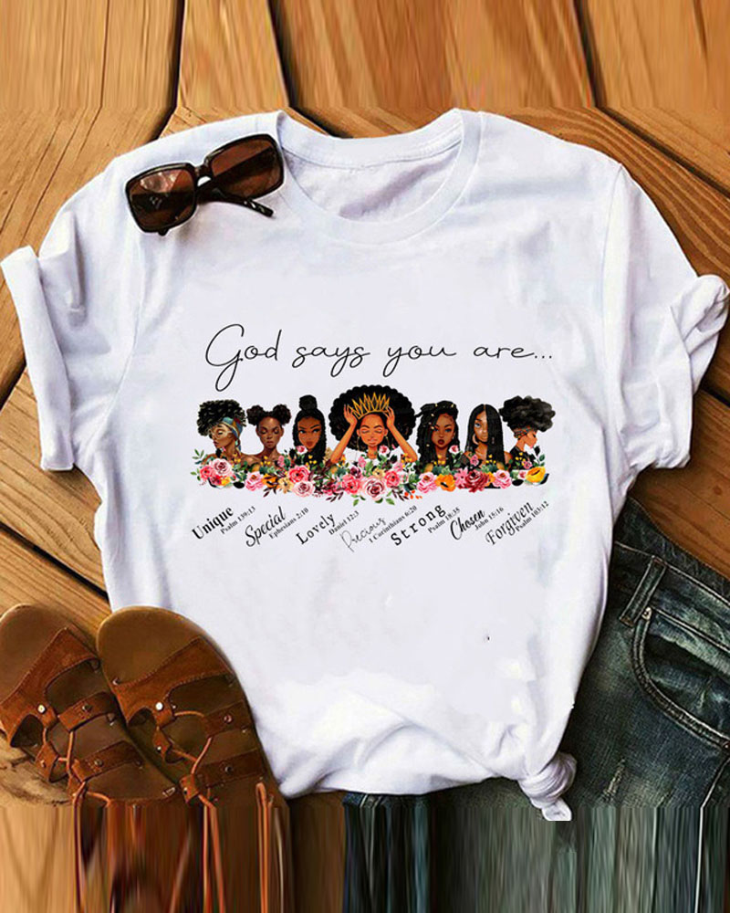 

Figure Letter Print Casual T-shirt, Style2
