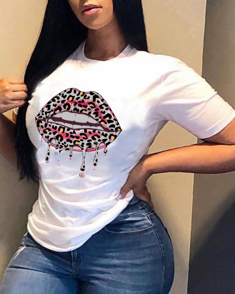 

Lips Print Short Sleeve Loose T-shirts, Style8