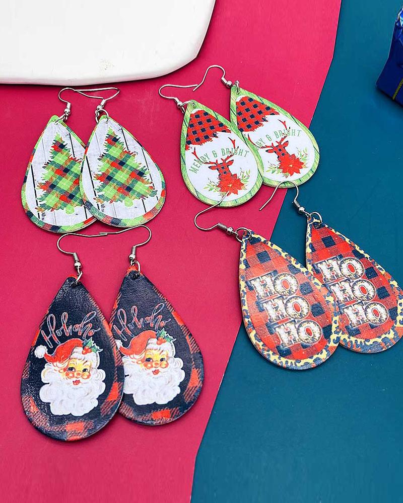 

1Pair Christmas Santa Claus Elk Print Drop Earrings, Style1