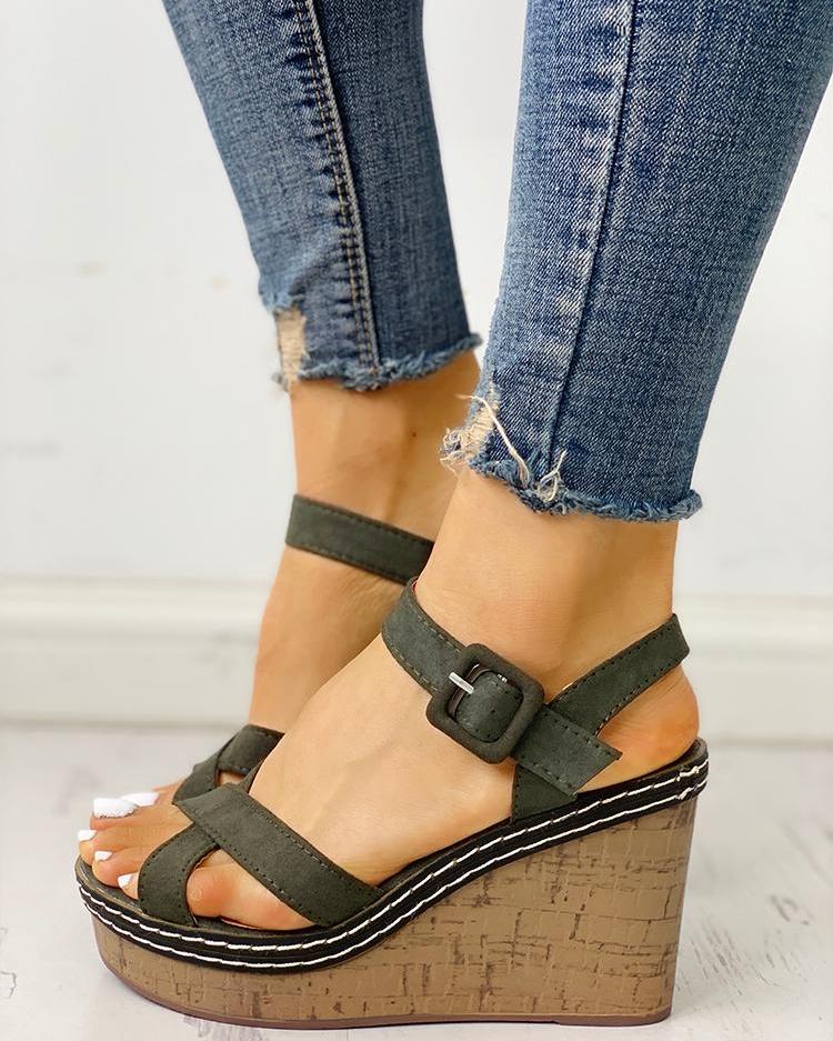 

Suede Crisscross Design Wedge Sandals, Army green