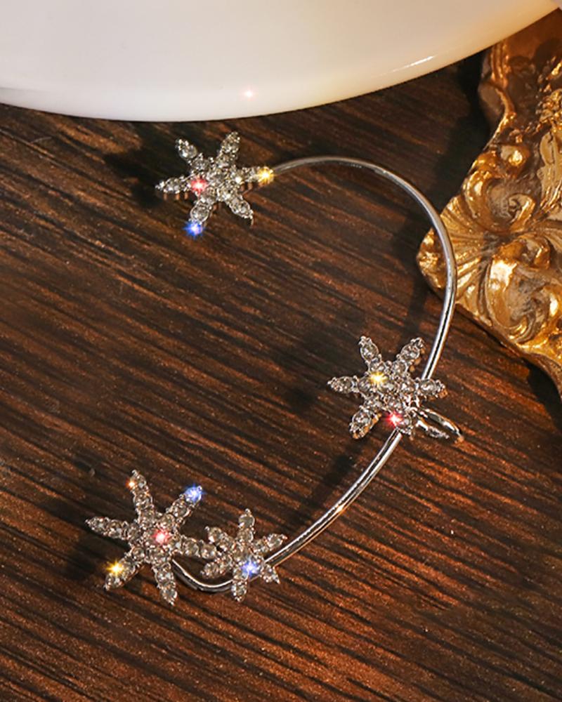 

1pcs Snowflake Pattern Allover Rhinestone Ear Climber, Gold