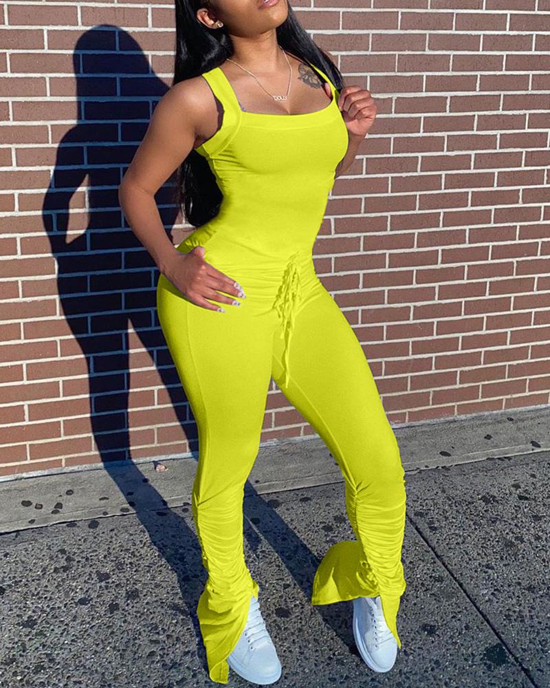 

Open Back Slit Ruched Slit Detail Jumpsuit, Yellow
