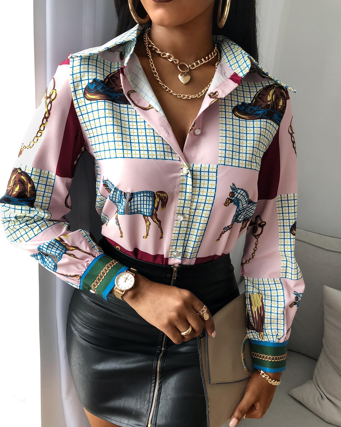 

Scarf Print Buttoned Casual Shirt, White
