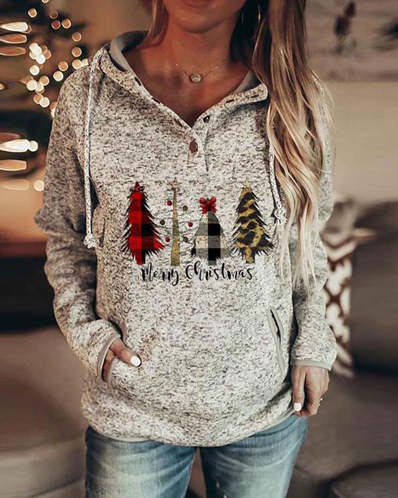 

Christmas Letter / Tree / Butterfly Print Casual Hooded Top, Style2