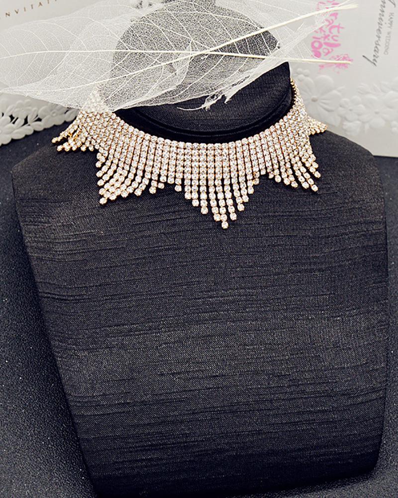 

Rhinestone Tassel Design Choker, Gold