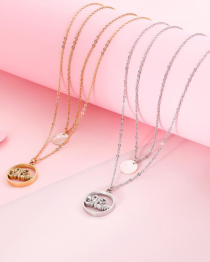 

2pcs Mother's Day Letter Pattern Coin Pendant Necklace, Gold