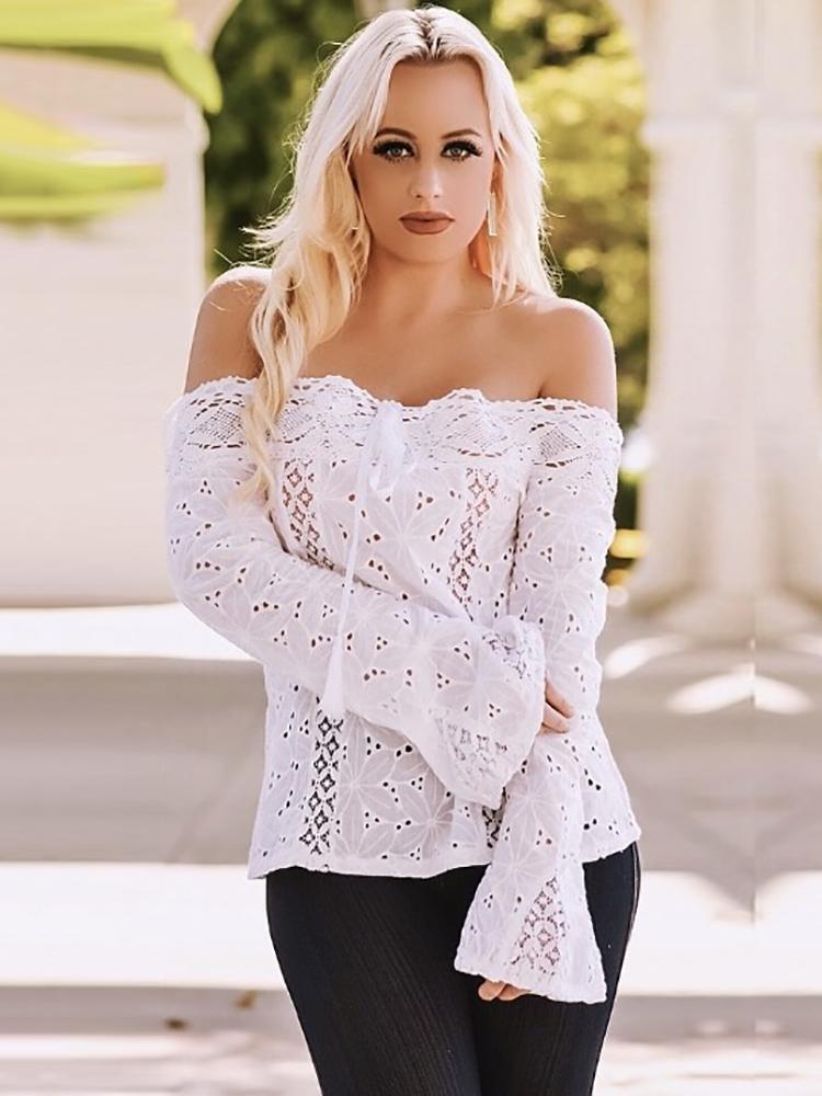 

Stylish Lace Off Shoulder Casual Blouse, White