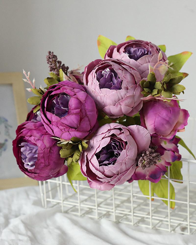 

Artificial Flowers Fake Peony Silk Flowers Realistic Flower Bouquet Table Decorative Arrangements for Home Party Office Wedding, Dark purple