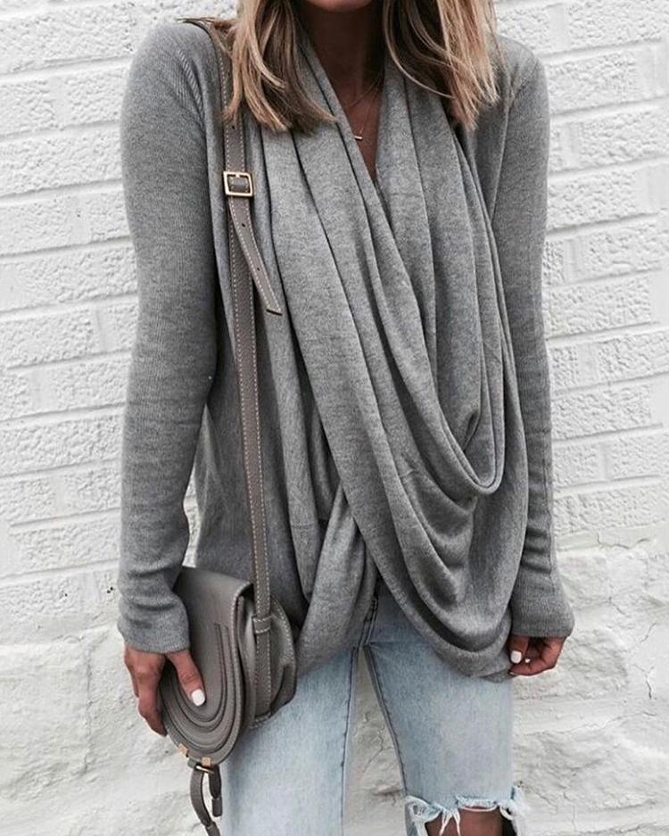

Fashion Solid Twisted Drape Front Top, Gray