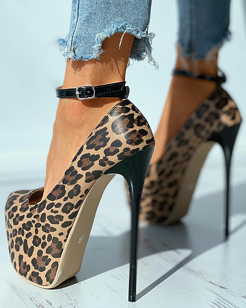 

Cheetah Print Ankle Strap Stiletto Heel, Leopard