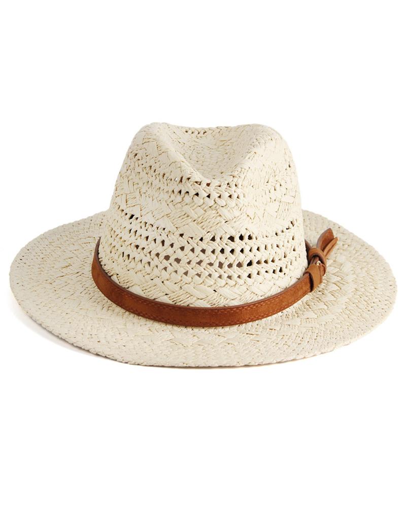 

Buckled Belt Decor Straw Hat, Beige
