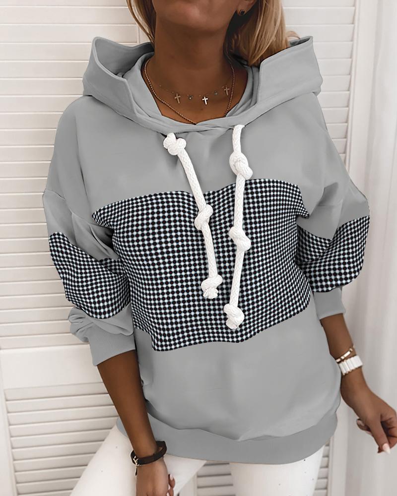 

Contrast Plaid Long Sleeve Casual Hoodie, Gray