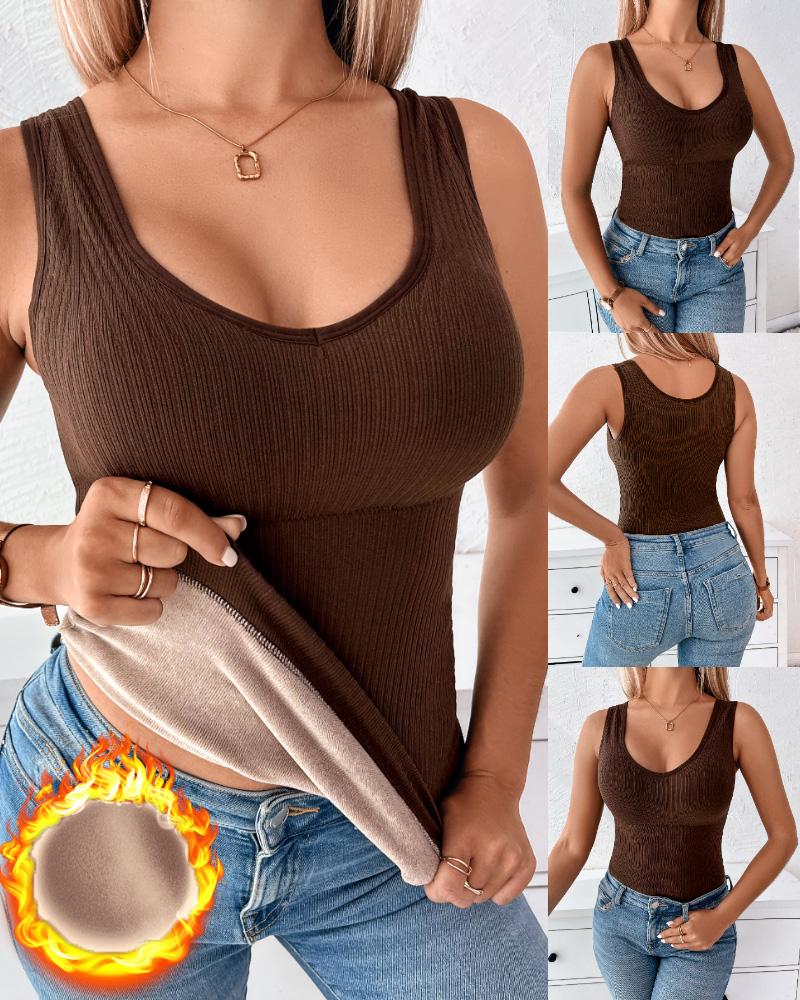 

Warm Fleece Lined Padded Tank Top, Coffee