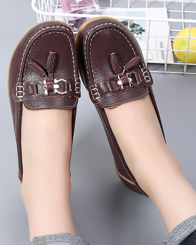 

Tassel Metal Decor Slip On Moccasins Shoes, Coffee