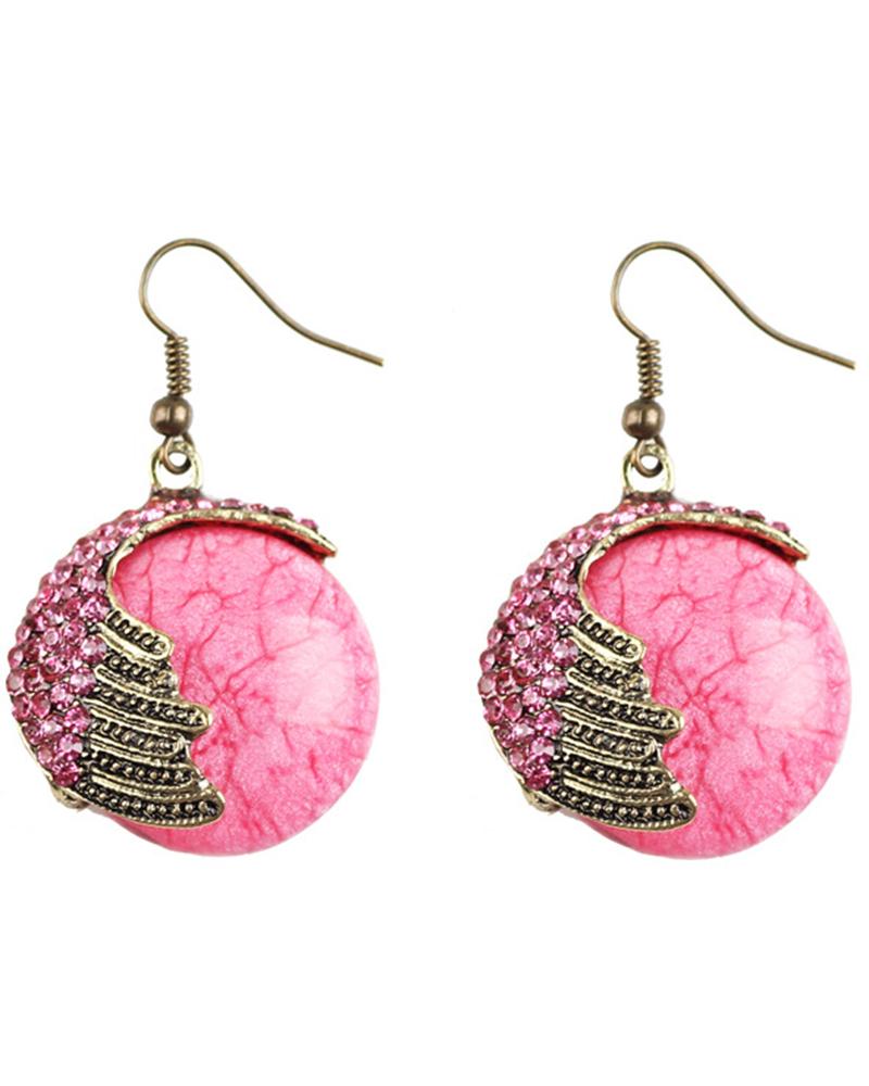 

1Pair Retro Peacock Tail Pattern Geometry Hook Earring, Pink