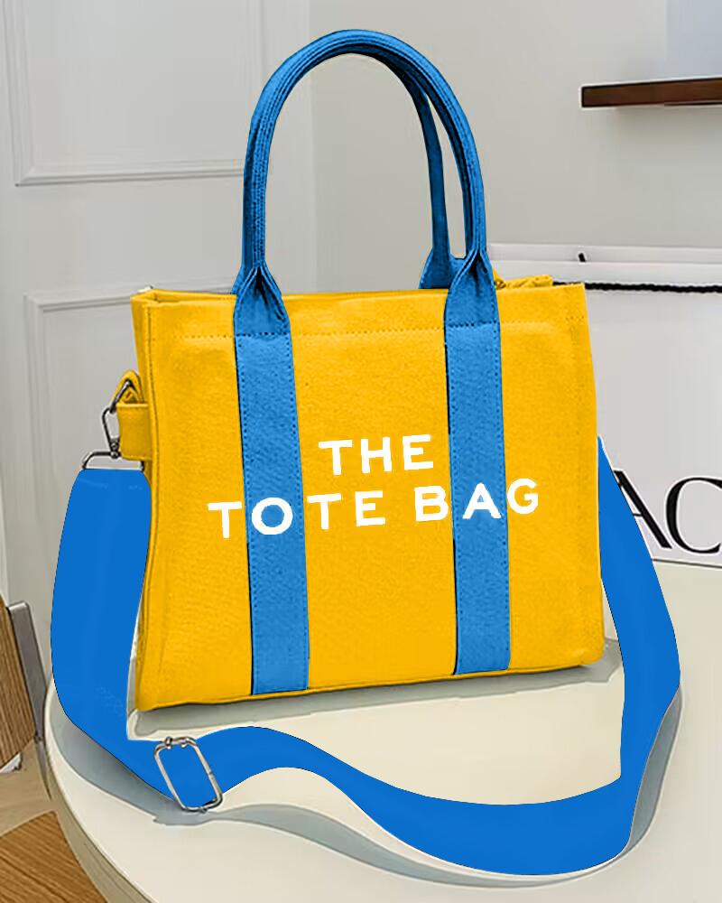 

Yellow Letter Print Large Capacity Top Handle Crossbody Tote Bag