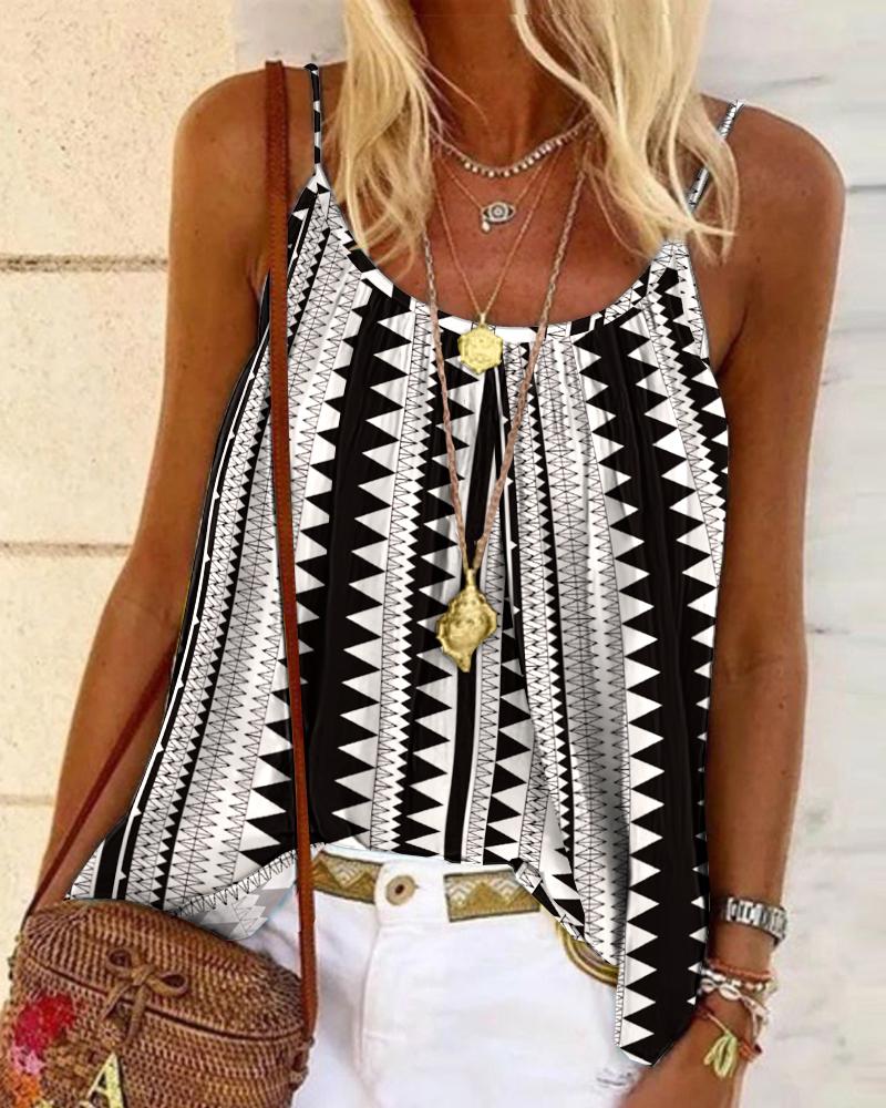 

Geometric Print Flowy Cami Top, Blackwhite