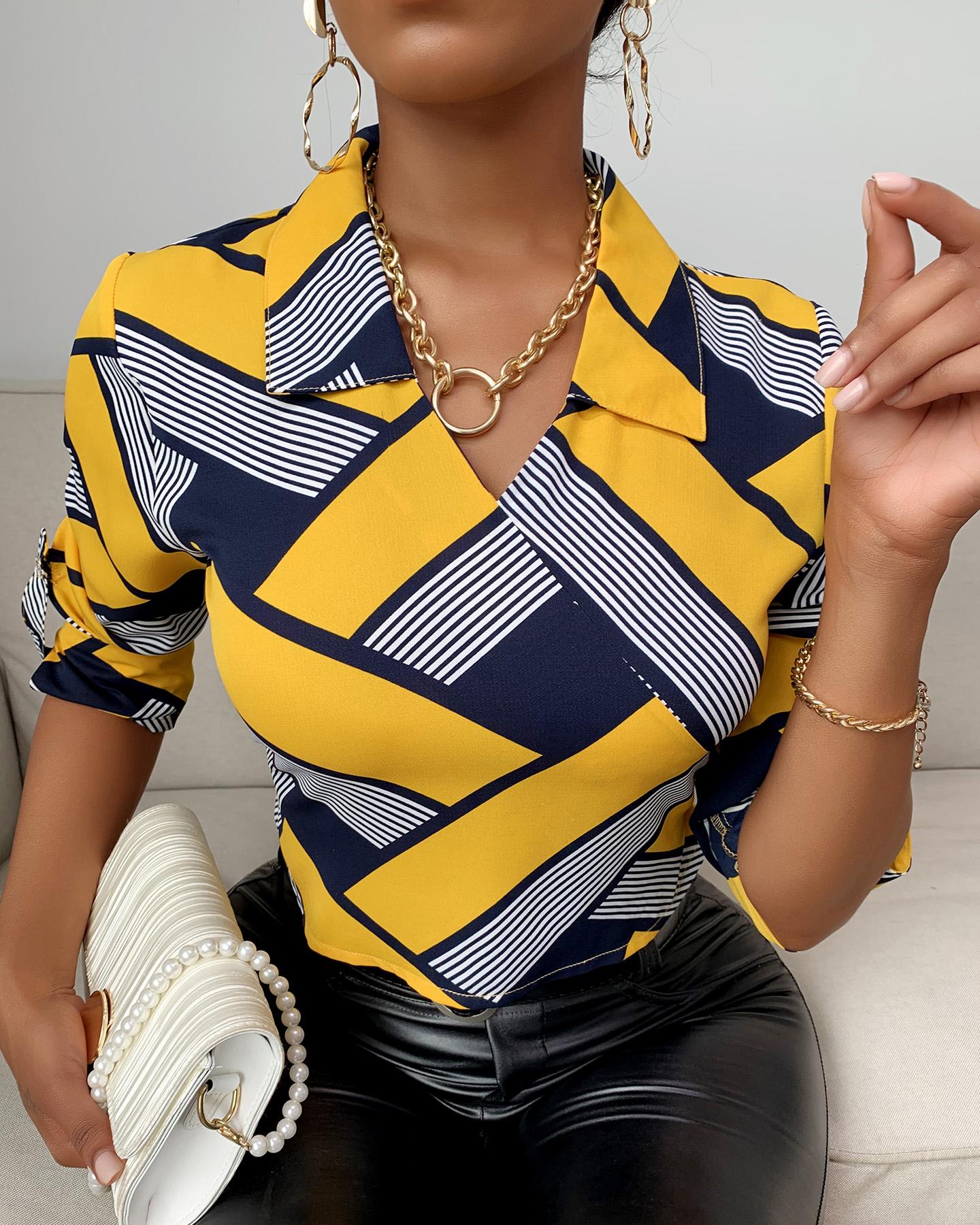 

Colorblock Long Sleeve Casual Shirt, Yellow