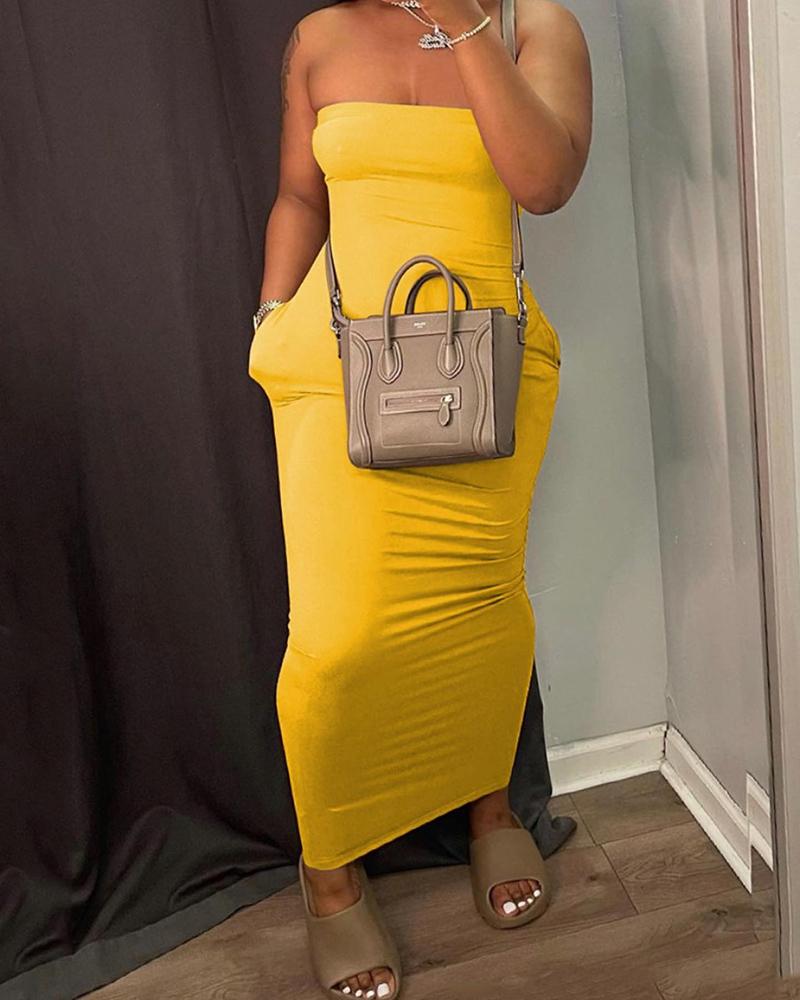 

Bandeau Pocket Decor Maxi Dress, Yellow