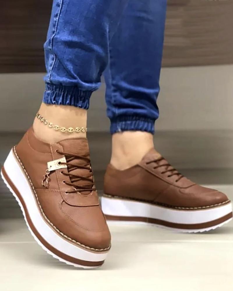 

Lace-up Platform Contrast Paneled Sneakers, Brown