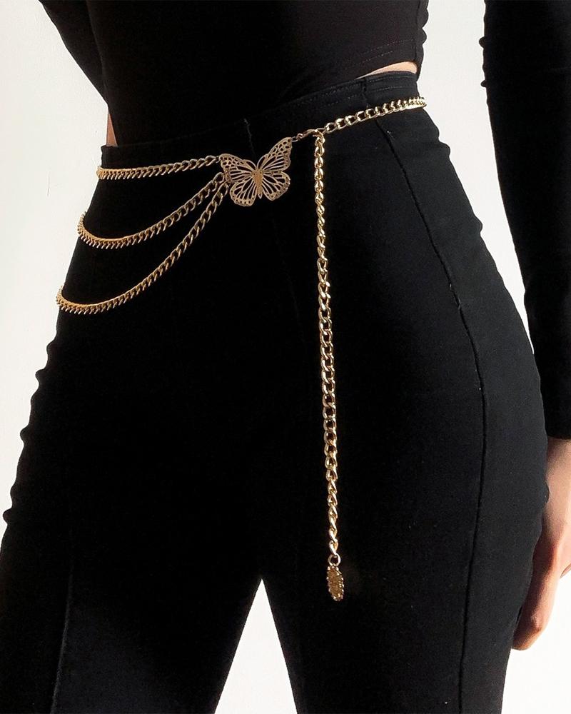 

1pc Butterfly Decor Layered Waist Chain, Gold