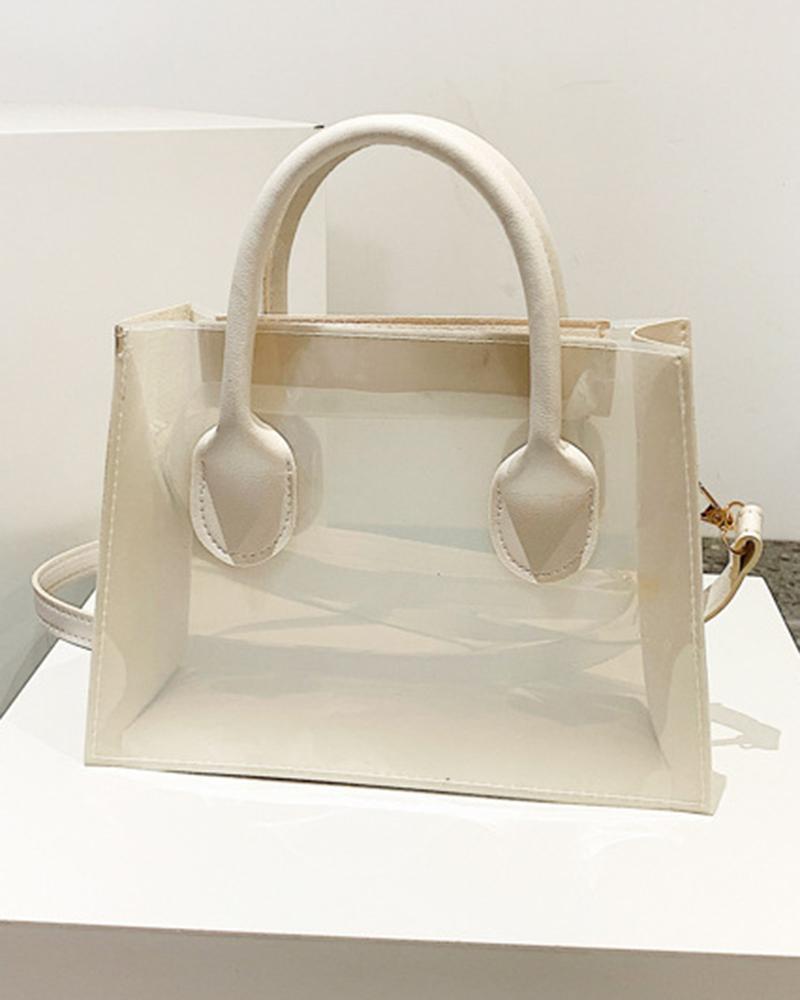 

Clear Pastel Satchel Bag With Inner Pouch, Beige