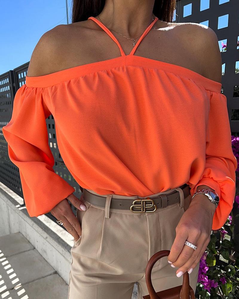

Cold Shoulder Lantern Sleeve Top, Orange