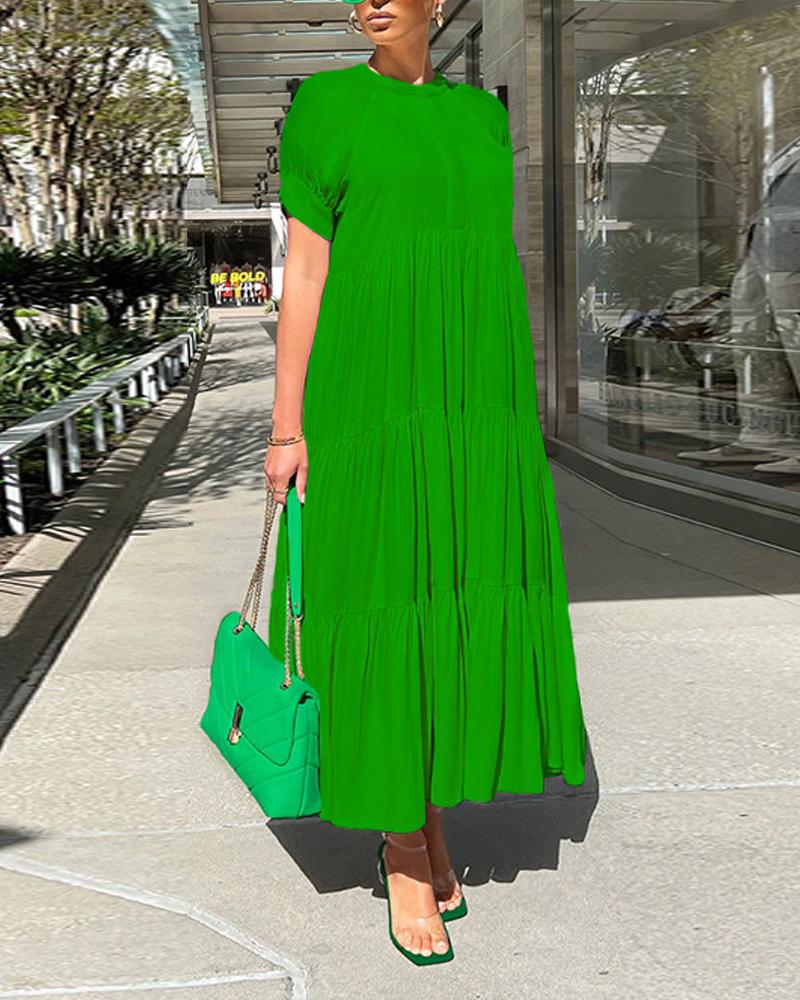 

Short Sleeve Casual Swing Dress, Green