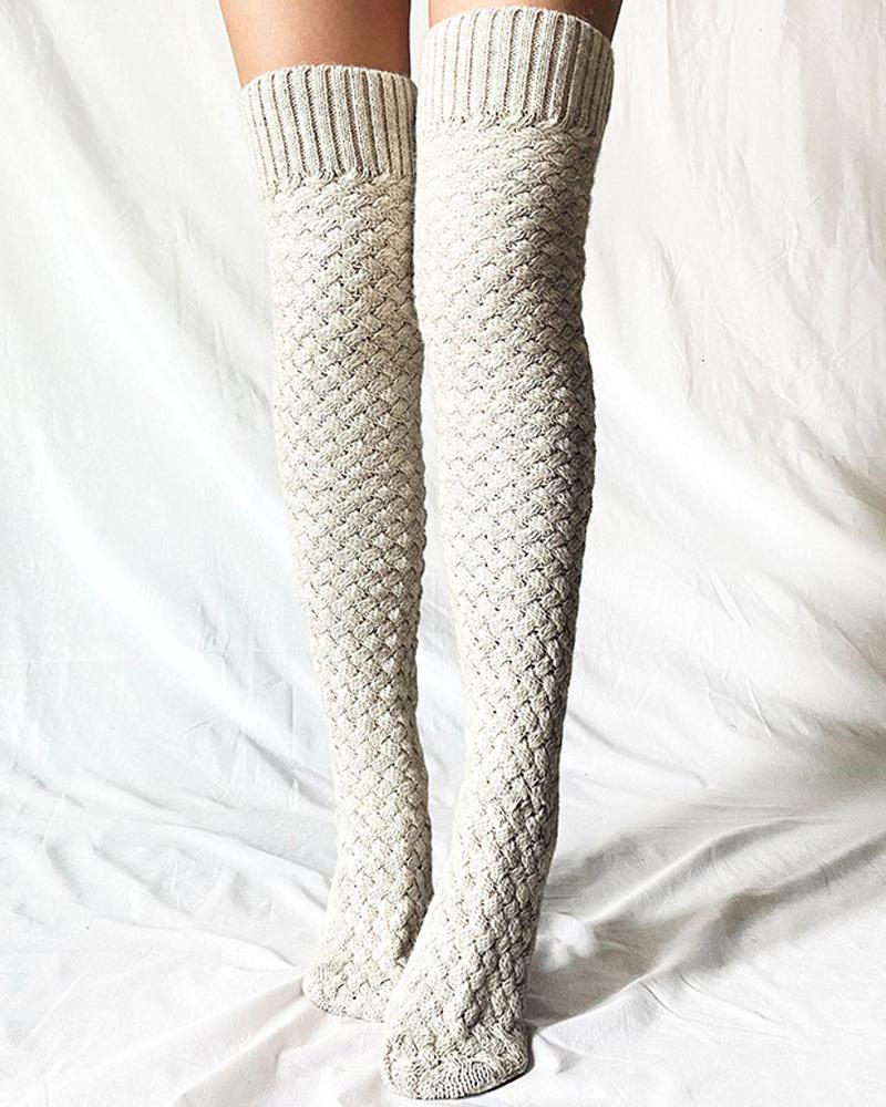 

Thigh High Knit Leg Warmers Winter Warm Long Boot Socks, Beige