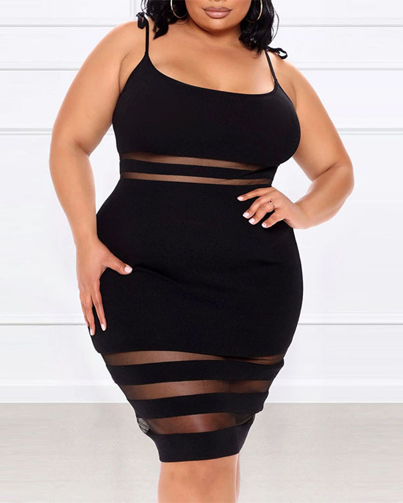 

Plus Size Contrast Mesh Tied Detail Bodycon Dress, Black