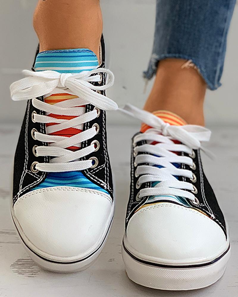 

Striped Colorblock Eyelet Lace-up Sneaker, Black