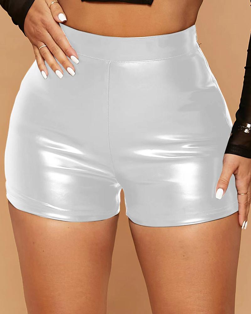 

PU Leather High Waist Shorts, White