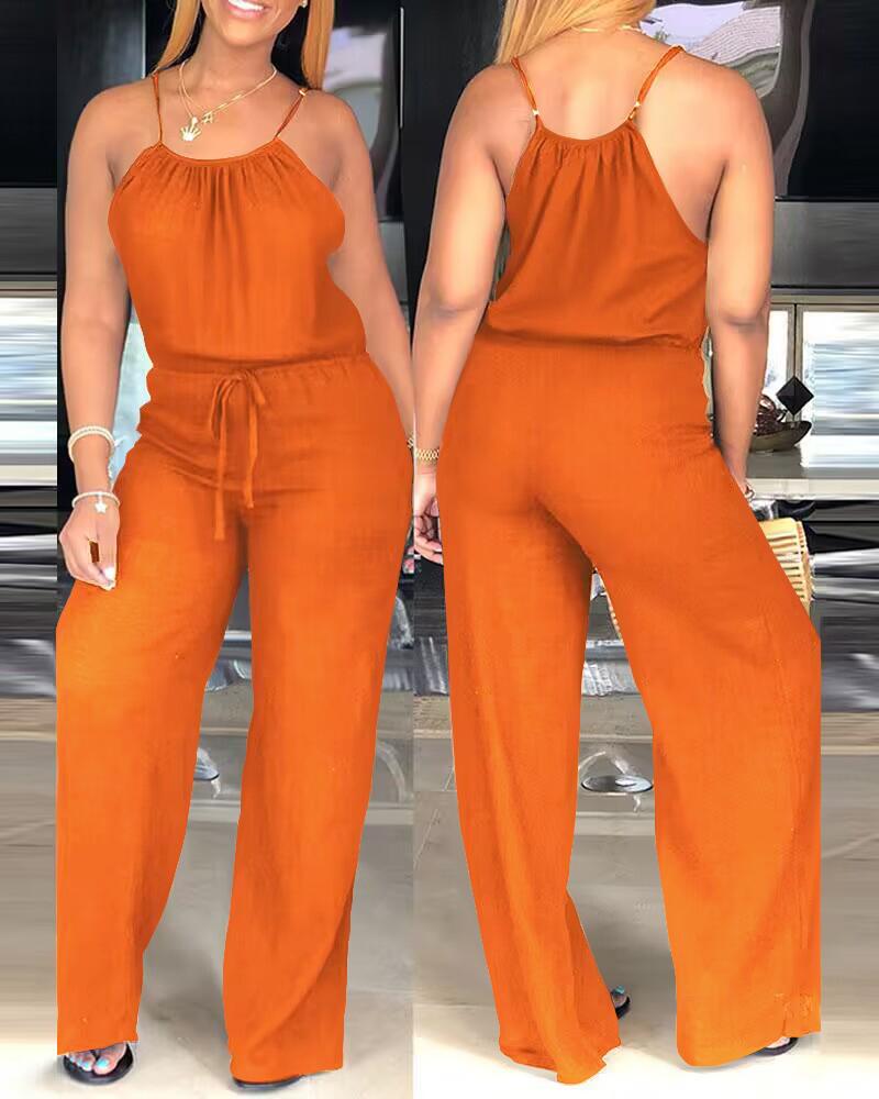 

Spaghetti Strap Casual Drawstring Jumpsuit, Orange