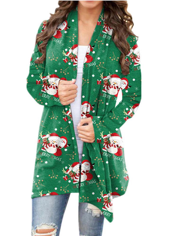 

Christmas Santa Claus Letter Print Open Front Cardigan, Style3