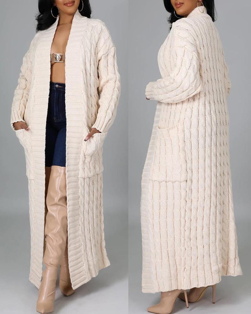 

Pocket Design Cable Knit Cardigan, Apricot