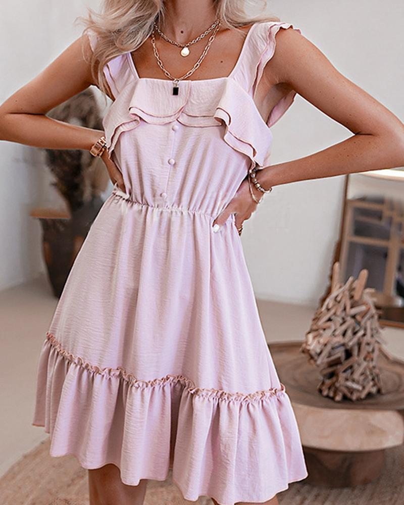 

Solid Color Ruffle Hem Camisole Sleeveless Mini Dress, Pink