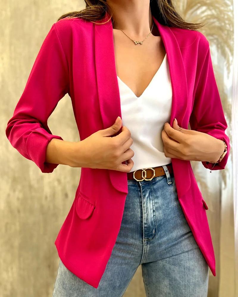 

Shawl Collar Fake Pocket Casual Blazer Coat, Hot pink