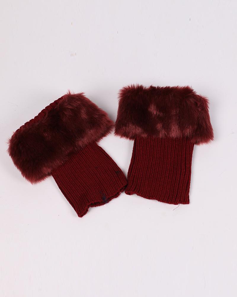 

Fluffy Winter Short Cable Knit Leg Warmers Boot Socks, Wine red