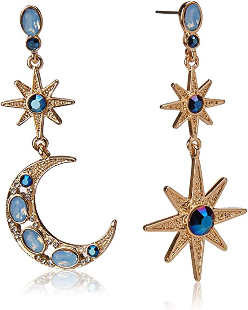 

1Pair Clan Rhinestone Star Moon Pendant Earrings, Blue