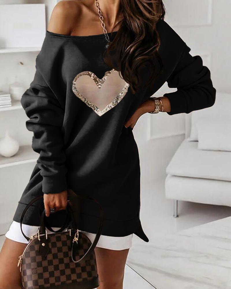 

Heart Metallic Long Sleeve Sweatshirt, Black