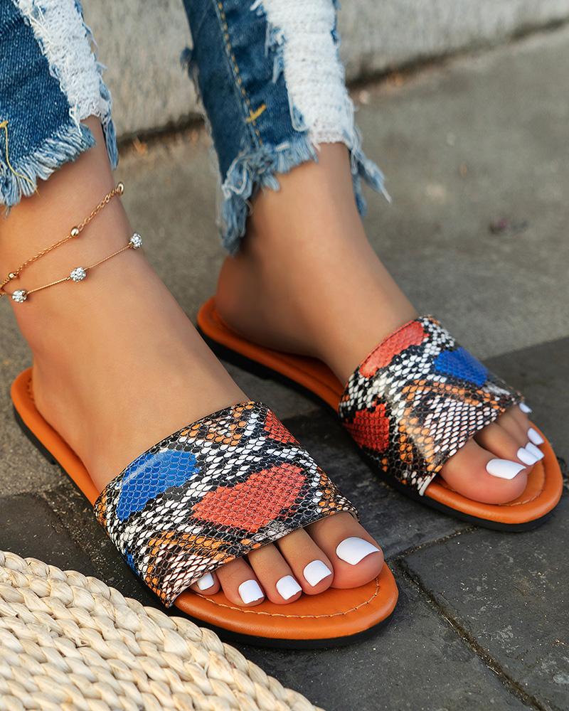 

Snakeskin Single Wide Strap Beach Slippers, Multicolor