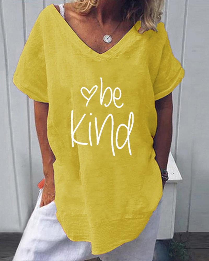 

Be Kind Heart Print T-Shirt, Yellow