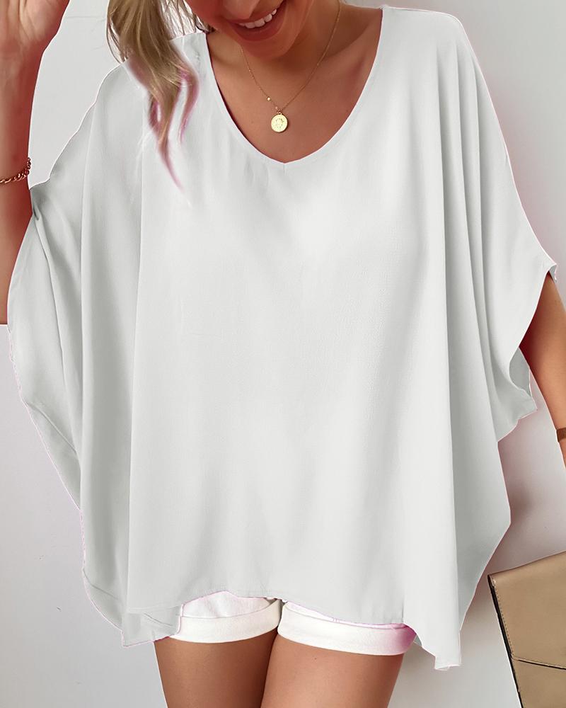 

V Neck Batwing Sleeve Casual Top, White