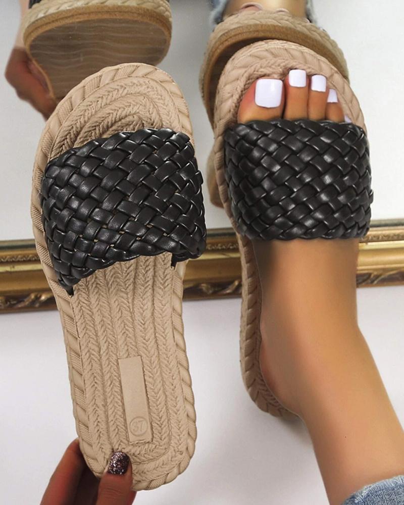 

Round Toe Braided Beach Slippers, Black