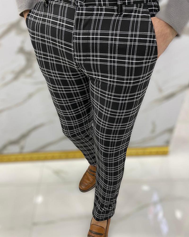 

Casual Check Straight Skinny Suit Pants, Black