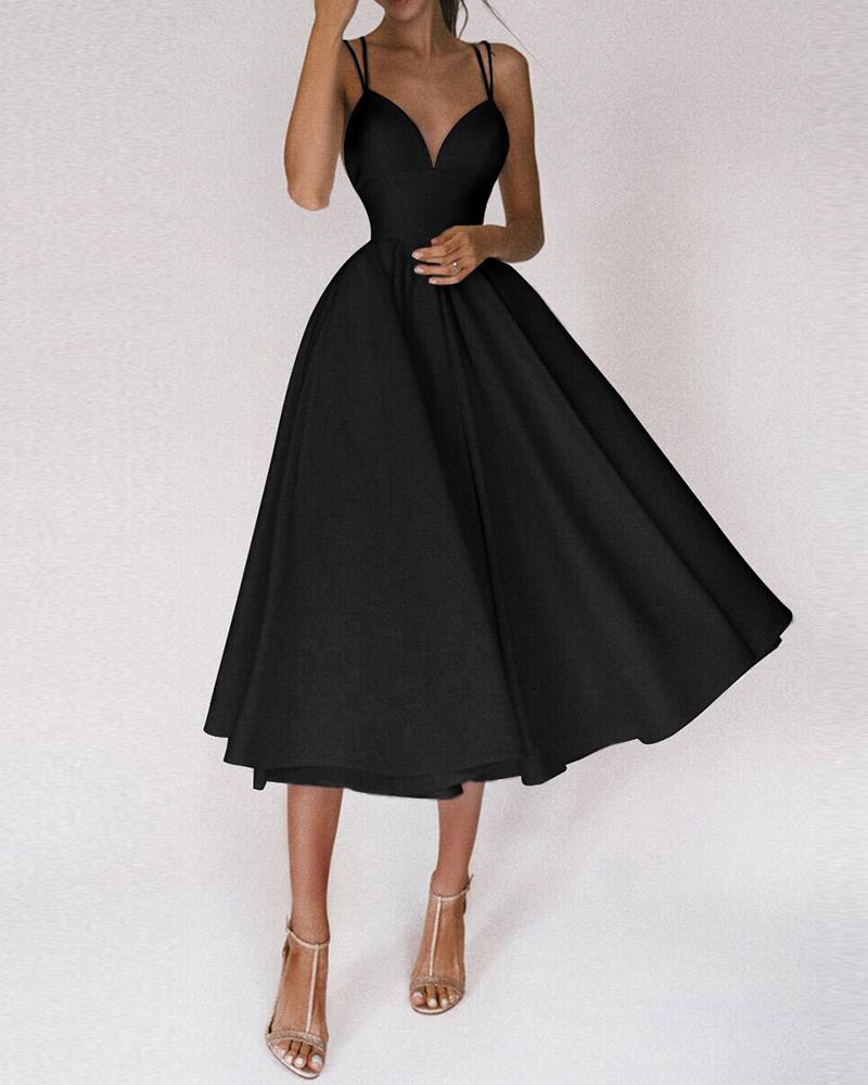 

Spaghetti Strap Crisscross Backless Dress, Black