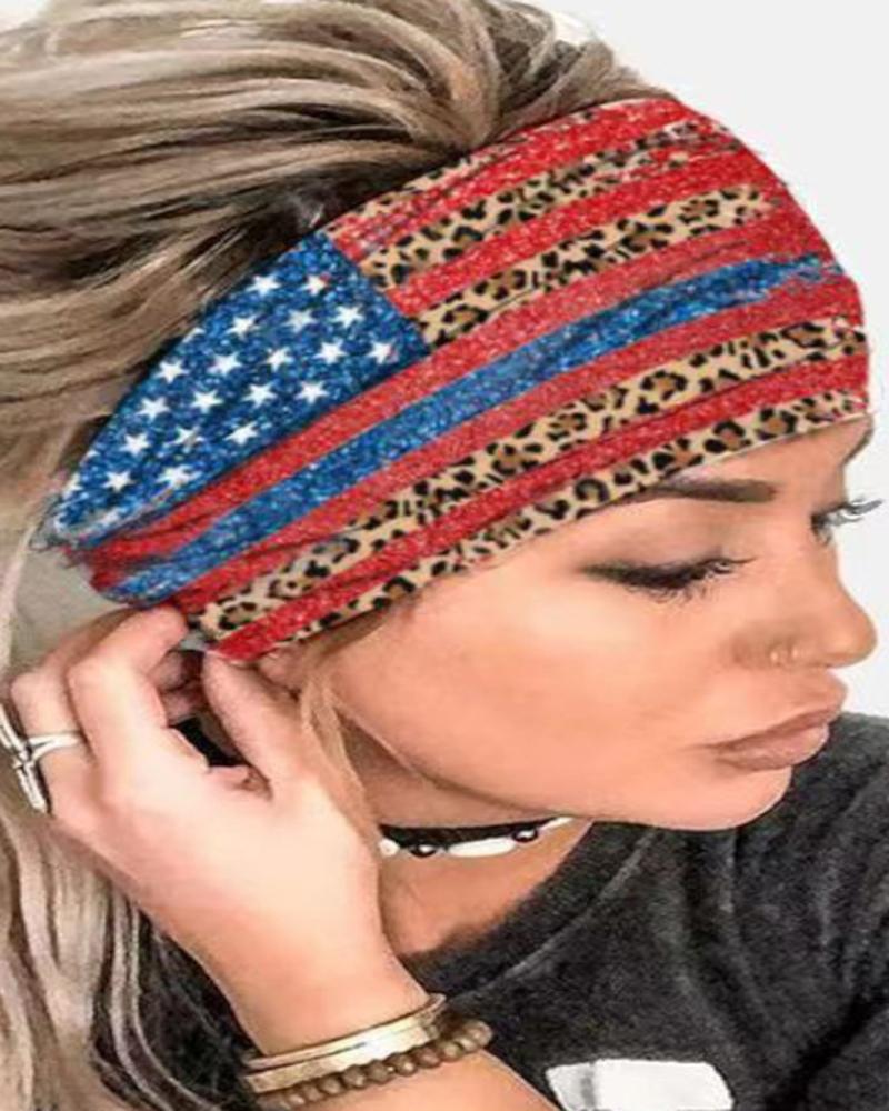 

1pc Independence Day Leopard Flag Print Sports Wide Headband, Red