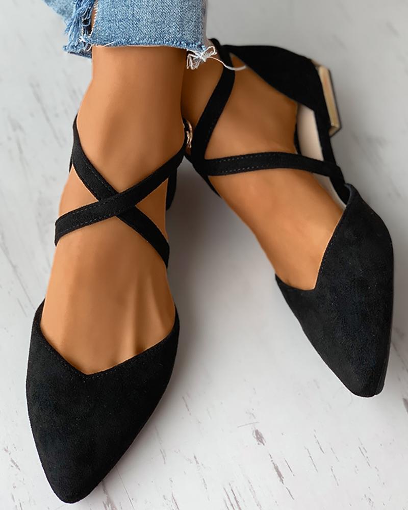 

Suede Pointed Toe Bandage Flats, Black